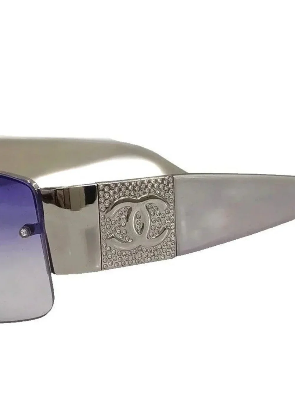 Chanel CC Logo Sunglasses Rhinestone Purple Silver Color an Eyewear